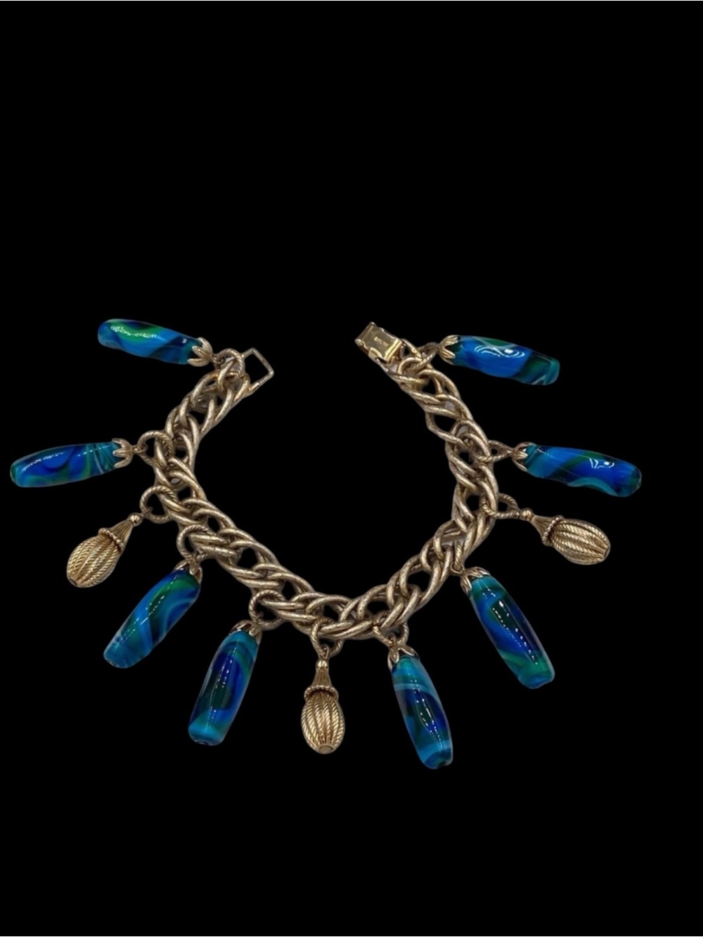 Rare Vintage Napier Swirled Art Glass Charm Bracelet